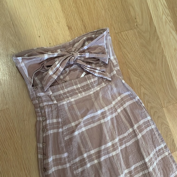 Free People Plaid Linen/Cotton Blend strapless midi dress - Picture 8 of 10